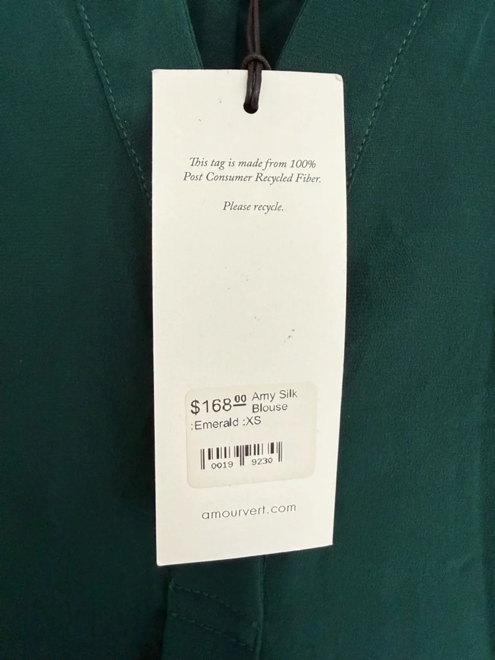 NWT: 100% sustainable silk emerald blouse - Picture 4 of 5